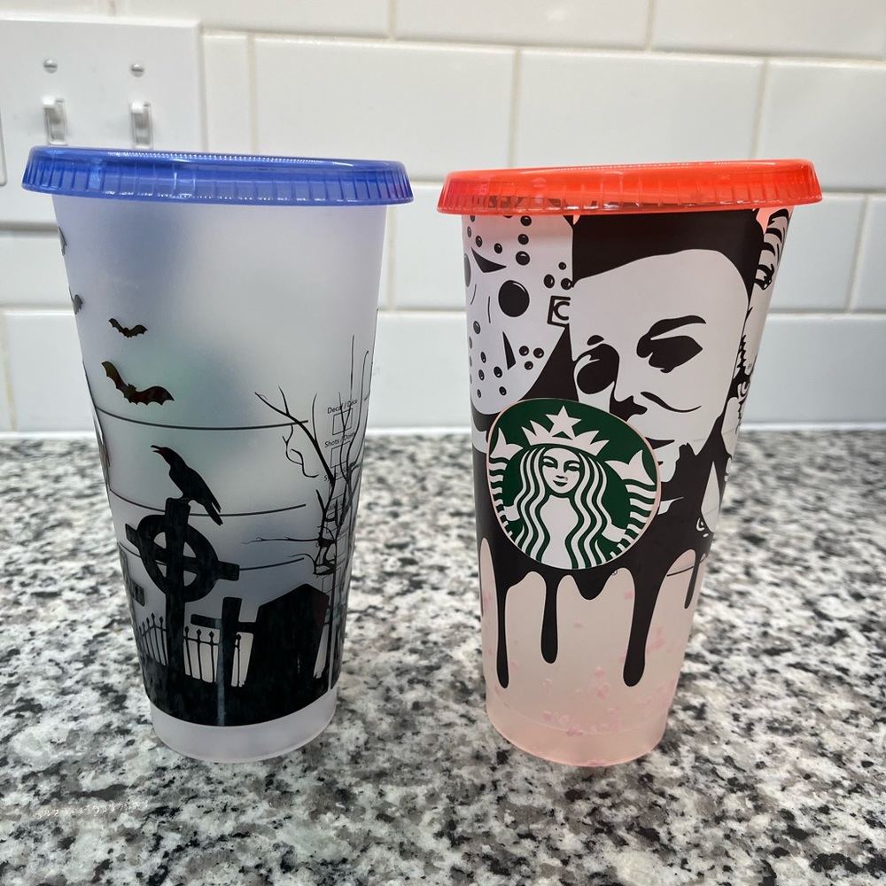 Starbucks Halloween Horror Cups - Blue and Red Lids - Picture 2 of 4